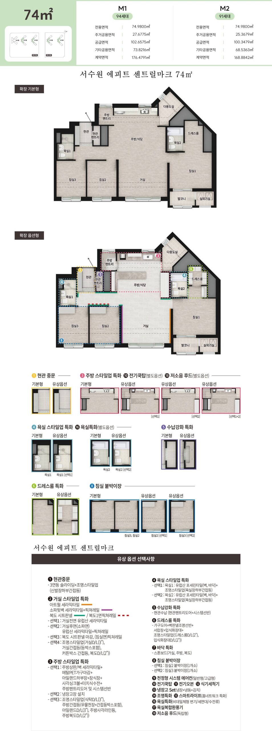 서수원 에피트 센트럴마크 74타입 평면도 및 실속형 평면
