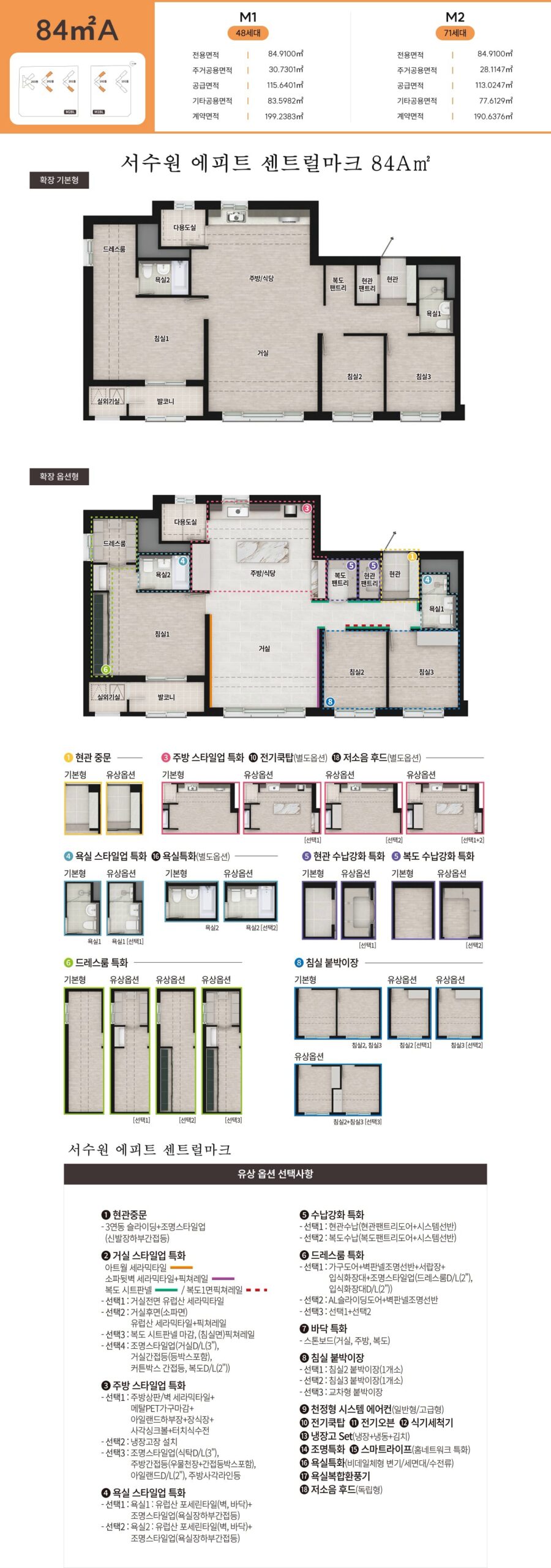 서수원 에피트 센트럴마크 84A타입 판상형 4Bay 평면 설계